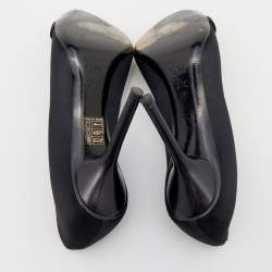 Pre Owned Gucci Black Satin Hollywood Horsebit Peep Toe Pumps Size 37
