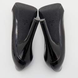 Pre Owned Gucci Black Texture Patent Leather Jolene Horsebit Peep Toe Pumps Size 36