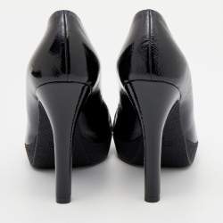 Pre Owned Gucci Black Texture Patent Leather Jolene Horsebit Peep Toe Pumps Size 36