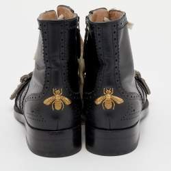 Pre Owned Gucci Black Leather Dionysus Brogue Ankle Length Boots Size 39