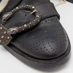 Pre Owned Gucci Black Leather Dionysus Brogue Ankle Length Boots Size 39