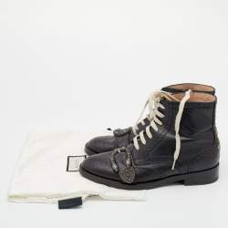 Pre Owned Gucci Black Leather Dionysus Brogue Ankle Length Boots Size 39