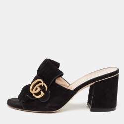 Gucci Black Suede GG Marmont Fringe Mules Size 35.5