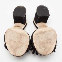 Gucci Black Suede GG Marmont Fringe Mules Size 35.5