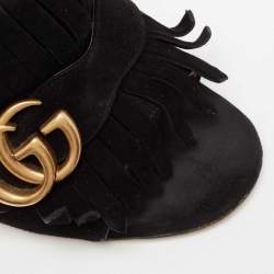 Gucci Black Suede GG Marmont Fringe Mules Size 35.5