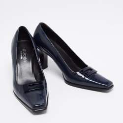 Gucci Midnight Blue Patent Leather Square-Toe Pumps Size 36.5