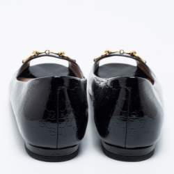 مملوكة مسبقًا حذاء باليرينا فلات غوتشي جلد لامع أسود مزين هورسبيت مقدمة مفتوحة مقاس 38