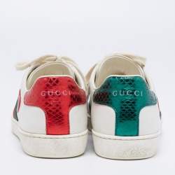 Gucci White Leather And Python Embossed Leather Web Ace Sneakers Size 37