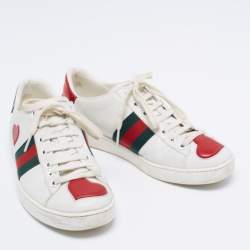 Gucci White Leather And Python Embossed Leather Web Ace Sneakers Size 37