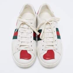Gucci White Leather And Python Embossed Leather Web Ace Sneakers Size 37