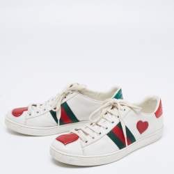 Gucci White Leather And Python Embossed Leather Web Ace Sneakers Size 37