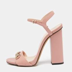 Pre Owned Gucci Pink Leather Horsebit Ankle-Strap Sandals Size 37.5
