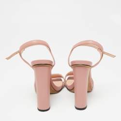 Pre Owned Gucci Pink Leather Horsebit Ankle-Strap Sandals Size 37.5