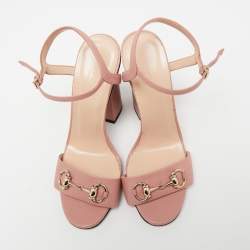Pre Owned Gucci Pink Leather Horsebit Ankle-Strap Sandals Size 37.5