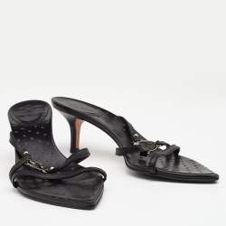 Pre Owned Gucci Black Leather Interlocking G Strappy Sandals Size 39