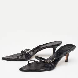 Pre Owned Gucci Black Leather Interlocking G Strappy Sandals Size 39