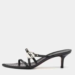 Pre Owned Gucci Black Leather Interlocking G Strappy Sandals Size 39