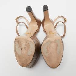 Pre Owned Gucci Beige Leather Angel T-Strap Platform Sandals Size 37.5