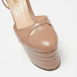 Pre Owned Gucci Beige Leather Angel T-Strap Platform Sandals Size 37.5