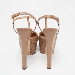 Pre Owned Gucci Beige Leather Angel T-Strap Platform Sandals Size 37.5