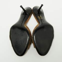 Gucci Gold Guccissima Canvas and Leather Horsebit Slide Sandals Size 37.5
