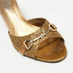 Gucci Gold Guccissima Canvas and Leather Horsebit Slide Sandals Size 37.5