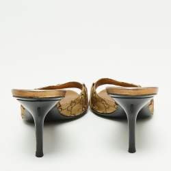 Gucci Gold Guccissima Canvas and Leather Horsebit Slide Sandals Size 37.5