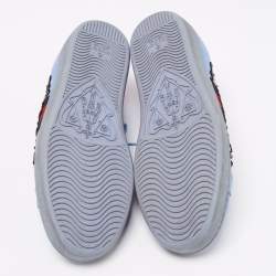 Gucci Blue Leather And Snakeskin  Web Floral Embellished Ace Sneakers Size 38
