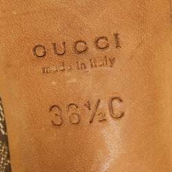 Pre Owned Gucci Brown/White GG Canvas and Leather Bow Detail Horsebit Slide Sandals Size 36.5