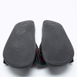 Pre Owned Gucci Black Leather And Fabric  Web Bow Slide Sandals Size 37