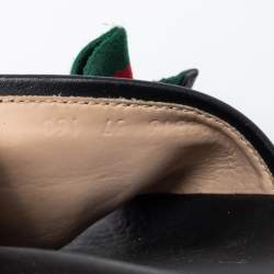 Pre Owned Gucci Black Leather And Fabric  Web Bow Slide Sandals Size 37