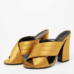 مملوكة مسبقًا Gucci Mustard Quilted Satin Crisscross Mules Size 38.5