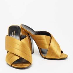 مملوكة مسبقًا Gucci Mustard Quilted Satin Crisscross Mules Size 38.5
