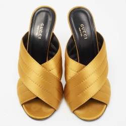 مملوكة مسبقًا Gucci Mustard Quilted Satin Crisscross Mules Size 38.5