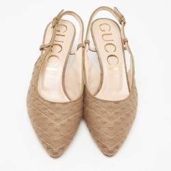 مملوكة مسبقًا Gucci Beige Canvas GG Slingback Pumps Size 40.5