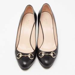 مملوكة مسبقًا حذاء كعب عالي غوتشي جلد أسود مزين بشعار هورسبيت مقاس39