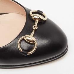 مملوكة مسبقًا حذاء كعب عالي غوتشي جلد أسود مزين بشعار هورسبيت مقاس39