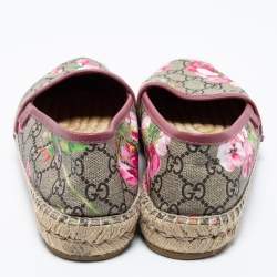 Pre Owned Gucci Beige/Pink GG Supreme Canvas And Leather Blooms Espadrille Flats Size 38