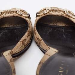 مملوكة مسبقًا Gucci Beige/Brown GG Canvas Horsebit Slide Sandals Size 39