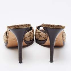 مملوكة مسبقًا Gucci Beige/Brown GG Canvas Horsebit Slide Sandals Size 39
