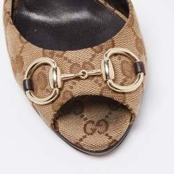 مملوكة مسبقًا Gucci Beige/Brown GG Canvas Horsebit Slide Sandals Size 39