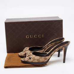 مملوكة مسبقًا Gucci Beige/Brown GG Canvas Horsebit Slide Sandals Size 39