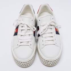 Pre Owned حذاء رياضي غوتشي ايس جلد أبيض مرصع كريستال رباط مقاس 36