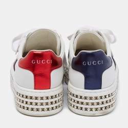 Pre Owned حذاء رياضي غوتشي ايس جلد أبيض مرصع كريستال رباط مقاس 36