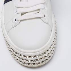 Pre Owned حذاء رياضي غوتشي ايس جلد أبيض مرصع كريستال رباط مقاس 36