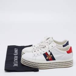 Pre Owned حذاء رياضي غوتشي ايس جلد أبيض مرصع كريستال رباط مقاس 36