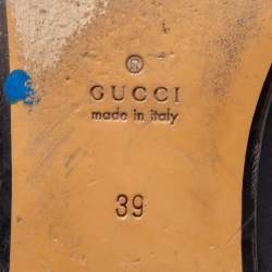 Pre Owned Gucci Black Floral Embroidered Leather Princetown Horsebit Flat Mules Size 39