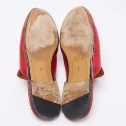 Pre Owned Gucci Red GG Ghost Print Leather Princetown Horsebit Flat Mules Size 38