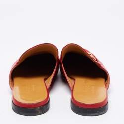 Pre Owned Gucci Red GG Ghost Print Leather Princetown Horsebit Flat Mules Size 38