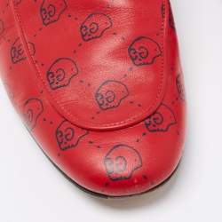 Pre Owned Gucci Red GG Ghost Print Leather Princetown Horsebit Flat Mules Size 38